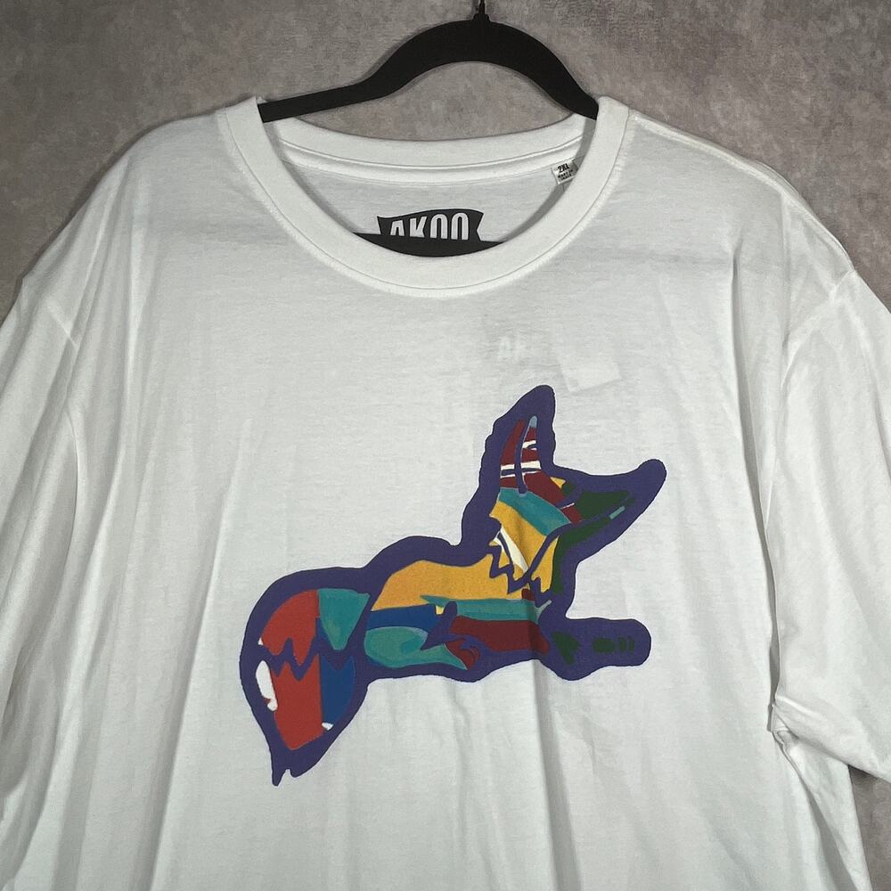 Akoo Shirt Mens 2XL White Fox Graphic Short Sleeve Crew Neck Hip Hop Streetwear